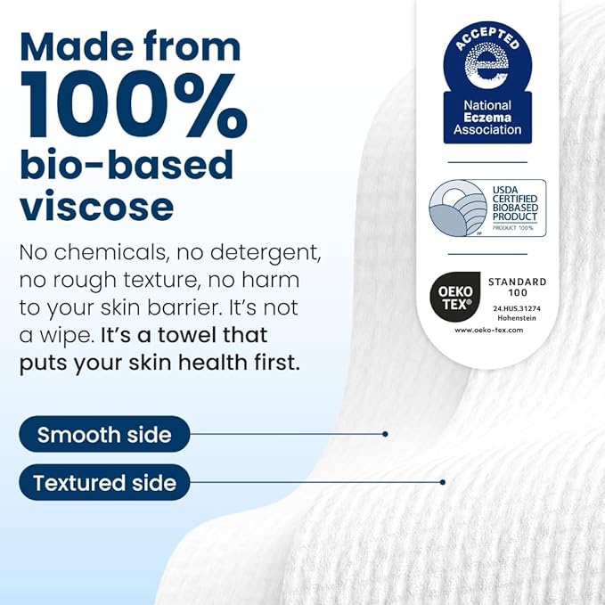Clean Skin Club Clean Towels XL®, 100% USDA Biobased Face Towel, Disposable Face Towelette, Eczema Association Accepted, Makeup Remover Dry Wipes, Ultra Soft, 1 Pack, 50 Ct