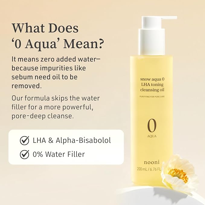 NOONI Facial Cleanser - Snow Aqua 0 LHA Toning Cleansing Oil | Makeup Blackhead Remover, Pore Control, Glass Skin, Help Control Sebum, Revitalizing, Moisturizing, Korean Skin Care, 6.76 Fl Oz (200 ml)