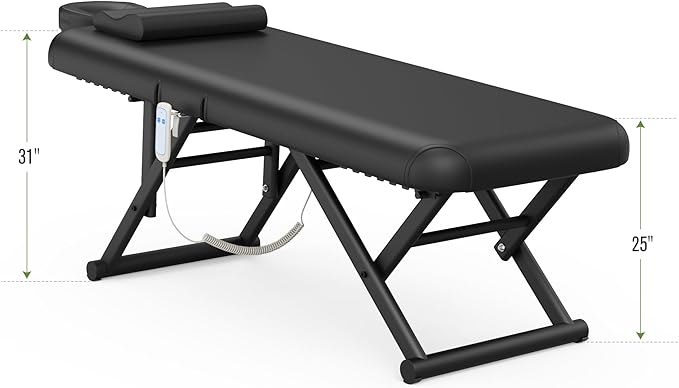 Dolonm Height Adjustable Massage Table with Face Pillow & Headrest for Treatment Table, Physical Therapy Table, Spa Facial Professional Massage Bed - Adjustable Backrest, Electric Leg Lifting, Black