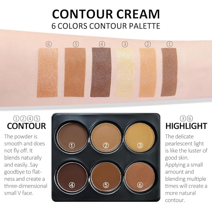 Professional Medium to DeepColor Correcting Cream Contour Concealer Highlight Palette, Dark Brown Gold Champange Full Coverage Makeup Palet for Correct Dark Circles,Scar, etc,Waterproof-6B