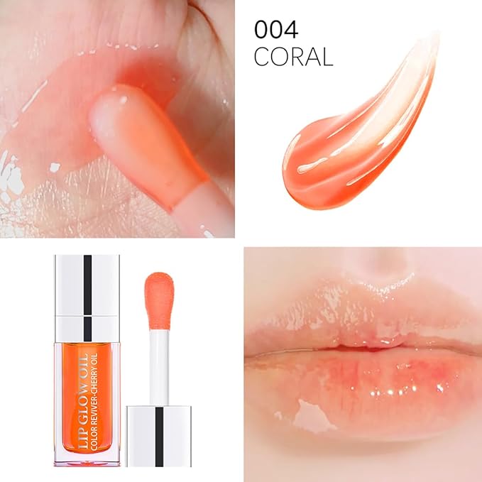 Hydrating Lip Glow Oil Moisturizing Plumping Lip Tint Lip Gloss Transparent Lip Balm Long Lasting Nourishing Repairing Lightening Lip Lines (004# CORAL)