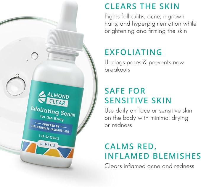 Body Clearing Serum [1 Fl Oz] Level 2 Acne Serum - Advanced Formula for Body Acne, Folliculitis, Back, Butt, Chest, Thighs, Shoulders - Mandelic Acid