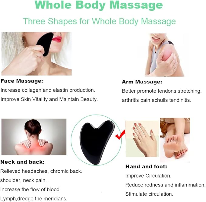 Ditind Gua Sha Facial Tools, Black Obsidian Gua Sha Massage Tool, Natural Jade Guasha Tool for Face and Body Skin Massage. Gua Sha Set for SPA Acupuncture Therapy, Trigger Point Treatment.