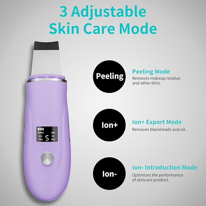 Skin Scrubber Facial Spatula - 4-in-1 Deep Cleansing Tool for Pore Extraction, Fast Charging Dock Blackhead Remover Face Spatula for Facial Skincare Women Gift (Purple)