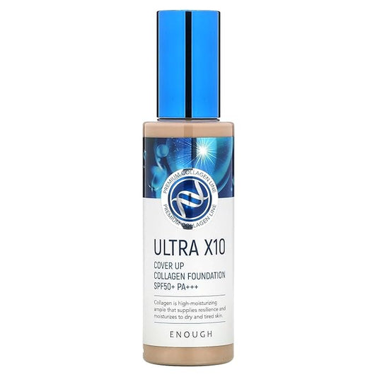 Enough Ultra X10 Cover Up Collagen Foundation, SPF50+ PA+++, 13 Light Beige, 3.53 oz (100 g)