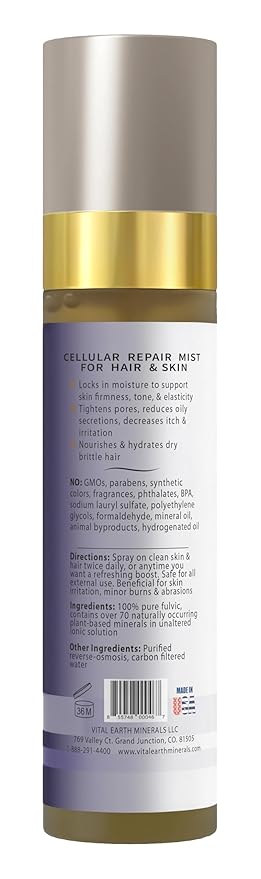 Vital Earth Fulvic Mineral Facial Mist, Travel-Friendly – Anti-Aging Face & Hair Spray for Cellular Renewal & Hydration, 3.4 Oz