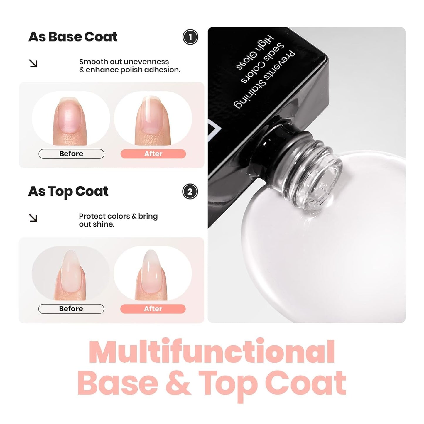 Beetles Sheer Light Nude Pink Nail Polish With 2 in 1 Base & Top Coat Set, Fast Drying & Nail Strengthen, Nail Lacquer Peach Liqueur, No UV Lamp Needed Nail Art Gifts for Women