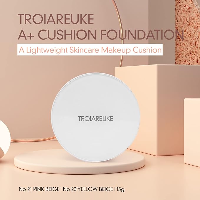 TROIAREUKE A+ Cushion Foundation (Shade 21) I Natural Coverage Foundation Makeup, Moisturizing Finish for Sensitive, Oily, Combination Skin, Skin Care Cushion I Korean Aesthetic Makeup