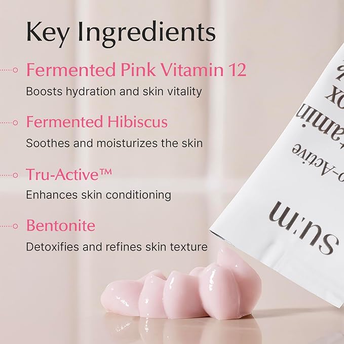 SU:M Micro-Active Pink Vitamin Bubbletox Mask Pack (0.13 fl oz x 14ea) - Korean Skincare – Deep pore cleansing, hydration with Fermented Pink Vitamin 12, Hibiscus, Kaolin & Bentonite