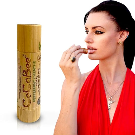 Chapstick Lip Balm Lip Moisturizer For Dry & Chapped Lips 100% Organic Lip Balm For Soft And Shiny Lips Cute And Portable Lip Care Balm for Kids and Women's With Bamboo Packaging (Peppermint)
