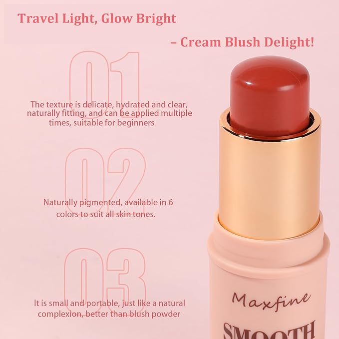 Blush for Cheeks - Buildable Cream Blush, 3-in-1 Blush Stick Makeup for Cheek Lip Eyeshadow Contour, Tint Blush Blam for Mature Skin Women Girl Make Up Gift (Tangy Citrus #5)