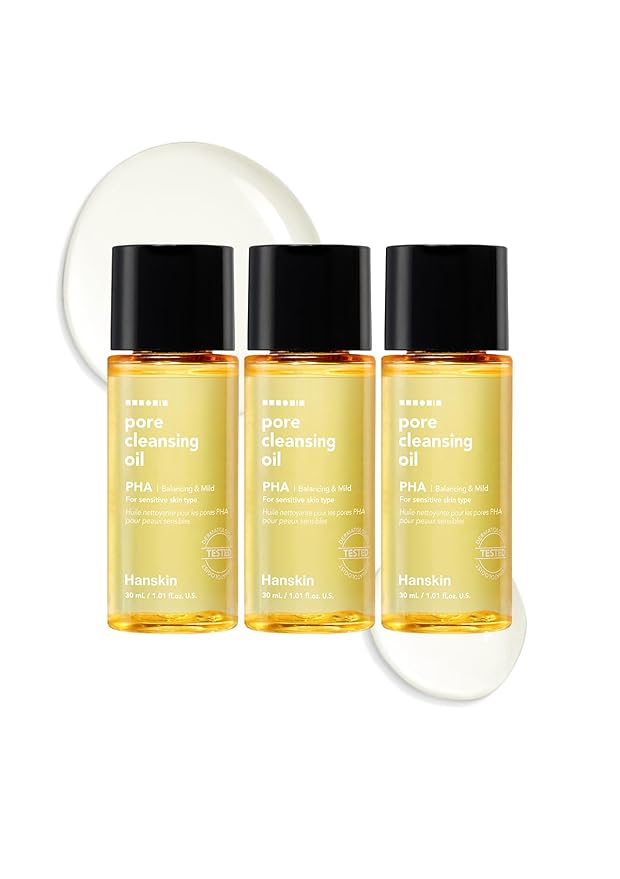 Hanskin PHA Pore Cleansing Oil Mini Set (1.01 oz x 3) – Travel Size Facial Oil Cleanser & Makeup Remover | Gentle Blackhead Care, TSA Friendly | Korean Skincare Stocking Stuffer & Gift for Women