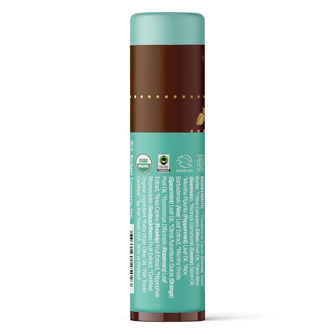 Badger - Cocoa Butter Lip Balm, Cool Mint, Certified Organic Lip Balm, Fair Trade, Lip Butter, Lip Balm Cocoa Butter, Cocoa Care Lip Balm, 0.25 oz (4 Pack)