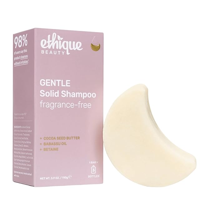Ethique Gentle Unscented Shampoo Bar with Cocoa Butter - Plastic-Free, Cruelty-Free, Vegan, 3.88 oz - Formerly Bar Minimum