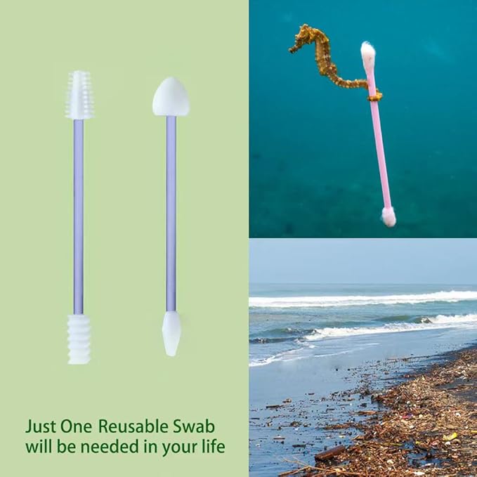 Rnker Reusable Medical Silicone Rough Friction Q-Tip for Ears Cleaning, Smooth Q-Tip for Makeup and Touch-ups for Women (2 in 1 pack, Deep Blue) Design Upgrade