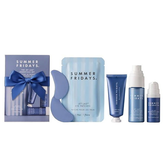 Summer Fridays Jet Lag Essentials Skincare Set - Travel Size Skincare Kit Including Jet Lag Eye Patches, Hydration Mist, Deep Hydration Face Serum & Mask (4 Count)