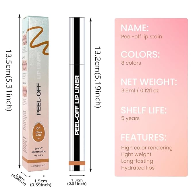 Peel Off Matte Liquid Lip Gloss Stain-Lip Liner with Tweezer, Orange BrownPeel Off Lip Stain, Long Lasting & Waterproof Lipstick Tattoo, Transfer-Proof Lip Gloss for All Skin Types (01#, 1Pcs)