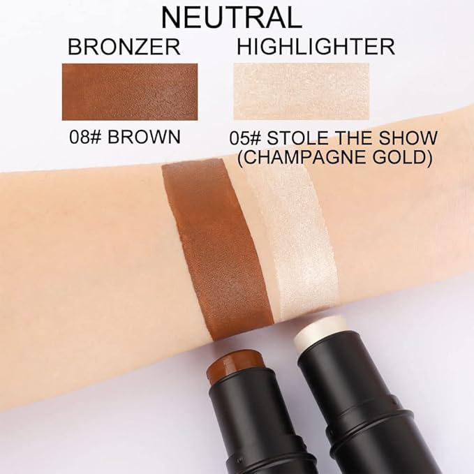 evpct 2Pcs Face Cream Contour Sticks Makeup Highlighter Highlight Brown Creme Cheek Contour Sticks contorno en crema Bronzer Bronzing Foundation Stick Kit Powder Shadow Shading Face Contour 05&08
