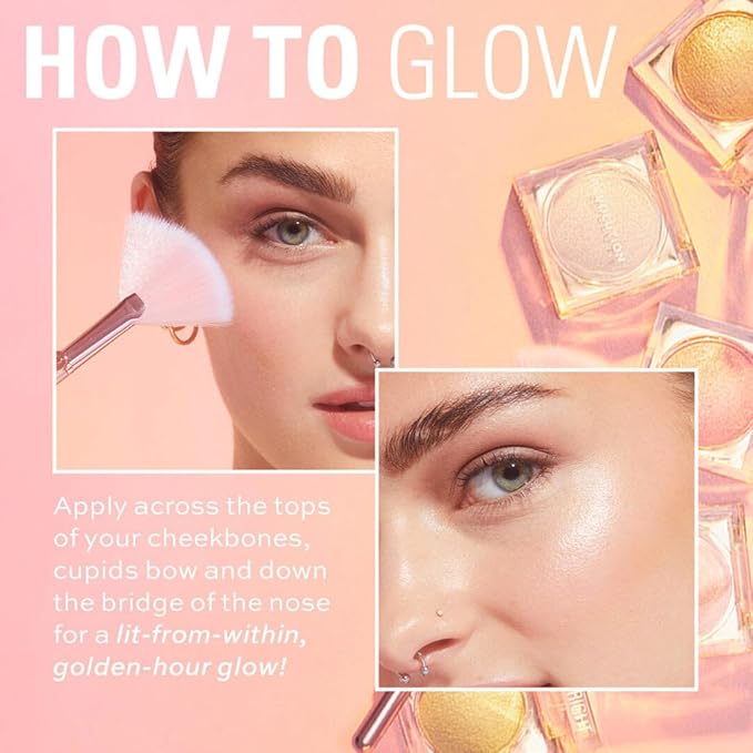 Makeup Revolution Beam Bright Highlighter, All Over Face Glow, Powder To Liquid Formula, 5 Different Shades, Pink Seduction