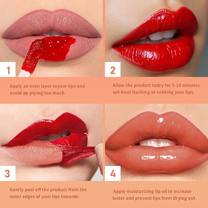 Coral Orange Peel Off Lip Gloss Masque,Lip Stain Peel Off Tattoo-Peel Off Lip Tint and Lip Oil 2-in-1 Long Lasting Waterproof Transfer-proof Lip Mask Lip Gloss Peel Off Lip Liner,for All SkinType 01#