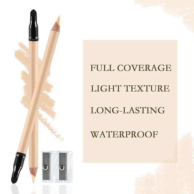 Concealer Pencil with Sharpner,Full Coverage,Waterproof Under Eye Concealer Stick for Dark Circles,Blemishes,Aging Spots,Acne,Freckles