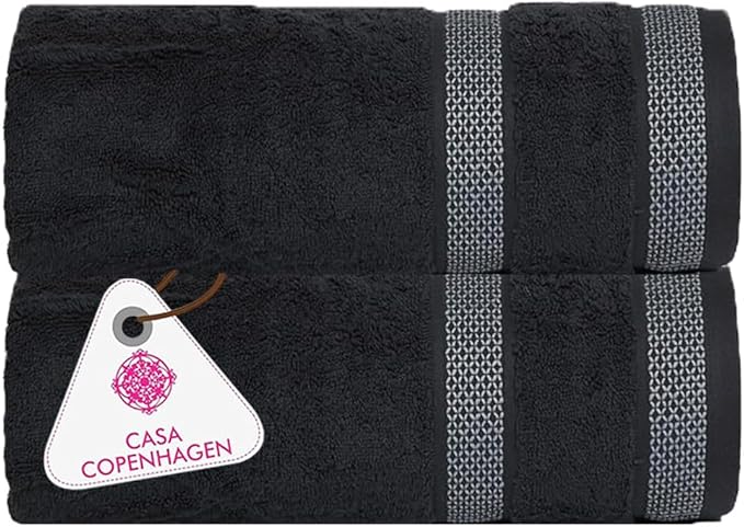 CASA COPENHAGEN Solitaire Towel, 2 Piece Bath Sheet Towel Set- Pine Grey, 600 GSM Designed in Denmark Made of Soft Egyptian Cotton for Bathroom, Kitchen & Shower