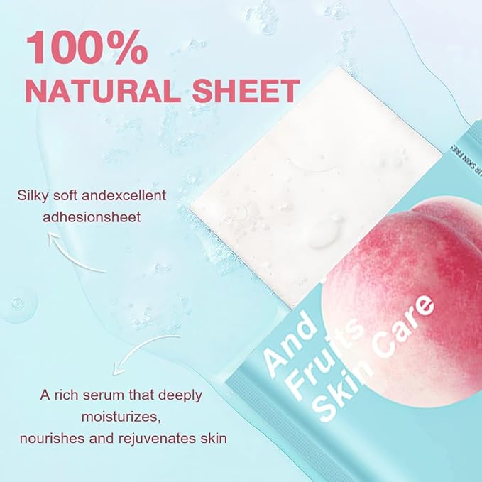 Kaely 12 Pack Peach Face Masks for Kids, Kids Face Mask Spa Day Kit Supplies, Spa Party Favors for Teens Girls Women, Sheet Facial Mask Skincare Gifts Set, Hydrating Nourish for All Skin Types, 10