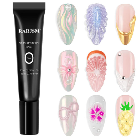 RARJSM 3D Sculpting Gel for Nail Art Designs DIY NailCharms Rhinestone Glue 3D Nail Craving GelPolish Clear Painting Drawing Sculpture Gel UV LED Curing Requires NailDecoration Manicure Design