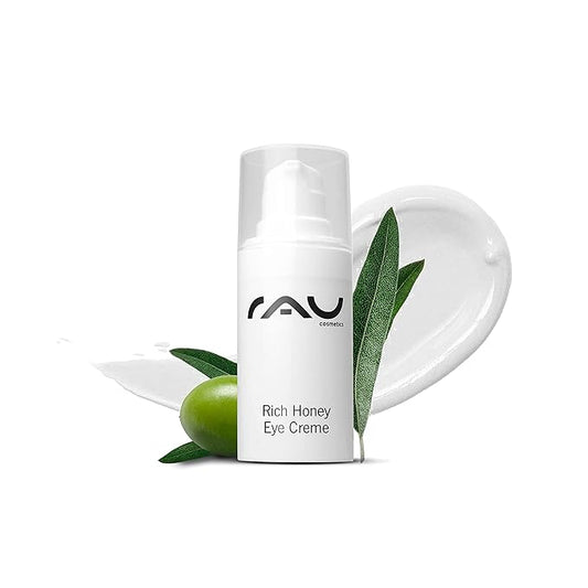 RAU Rich Honey Eye Cream (0.51 oz) - Rich anti-aging eye care with shea & cocoa butter, avocado oil, green tea, rose water & vitamin E - dry, sensitive & mature skin.