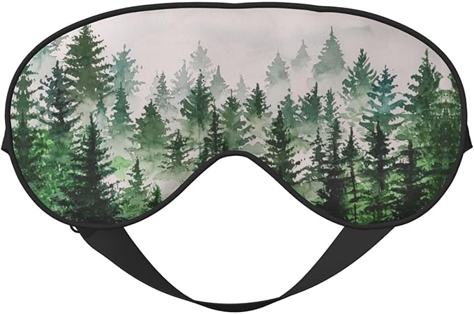 Sleep Eye Mask Watercolor Foggy Forest Sleep Mask for Women Men Comfortable Eye Mask with Adjustable Strap Soft Eye Cover Blindfold for Travel Yoga Nap Shift Work
