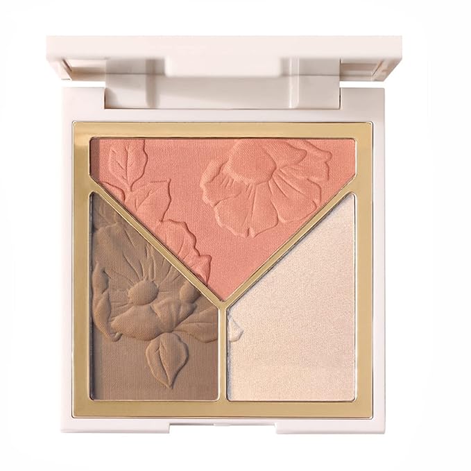 3-in-1 Highlighter Makeup Palette – Contour, Blush & Glow Kit with Matte & Shimmer Finish – Silky Pressed Powder for Face, Cheekbones, Eyes – Long-Lasting, Waterproof, Cool Toned, Travel-Friendly