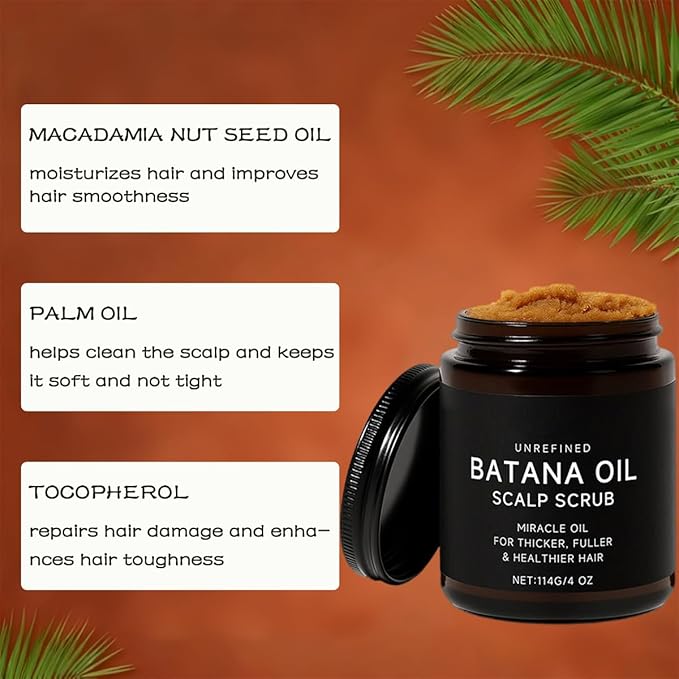 Exfoliating Scalp Scrub With Batana Oil, Deep Cleansing Exfoliator for Oily Scalp & Dandruff Relief, Gentle Scalp Care for Men & Women(4Oz/Pcs) (2Pcs)