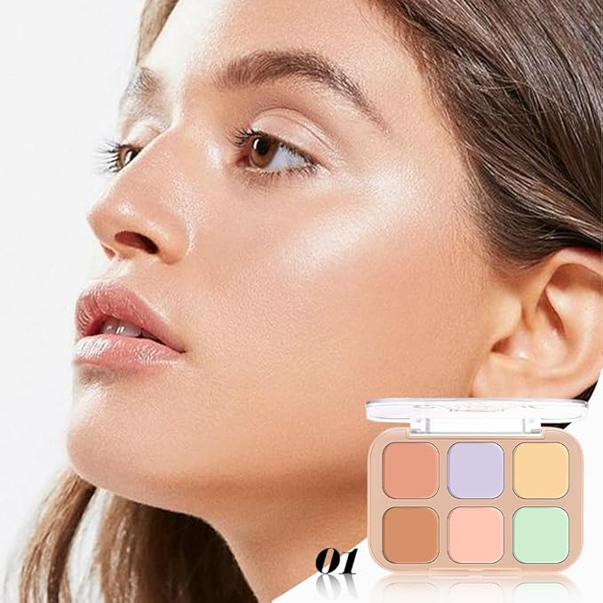 6 Colors Concealer Corrector Palette, Light Purple Green Nude Pink Brown Concealers Full Coverage Cream Contour Palette for Older Women, Under Eye Color Corrector Pot Concealer Palette for Dark Circle
