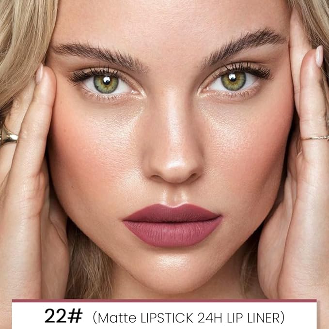 Kaely 2-in-1 Light Mauve Red Matte Lip Liner & Lipstick Combo Set Kit for Women, Magic Neutral Lipstick 24 Hours Original Lips Liner Pencil Stain Makeup Long Lasting Waterproof 22