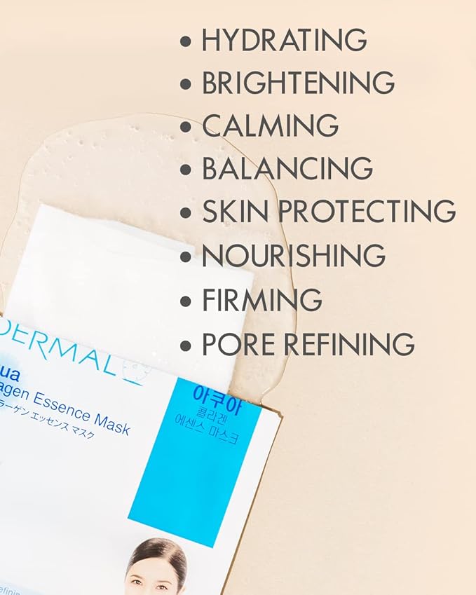 DERMAL 78 Combo Pack Collagen Essence Korean Face Mask - Hydrating & Soothing Facial Mask with Panthenol - Hypoallergenic Self Care Sheet Mask for All Skin Types - Natural Home Spa Treatment Masks