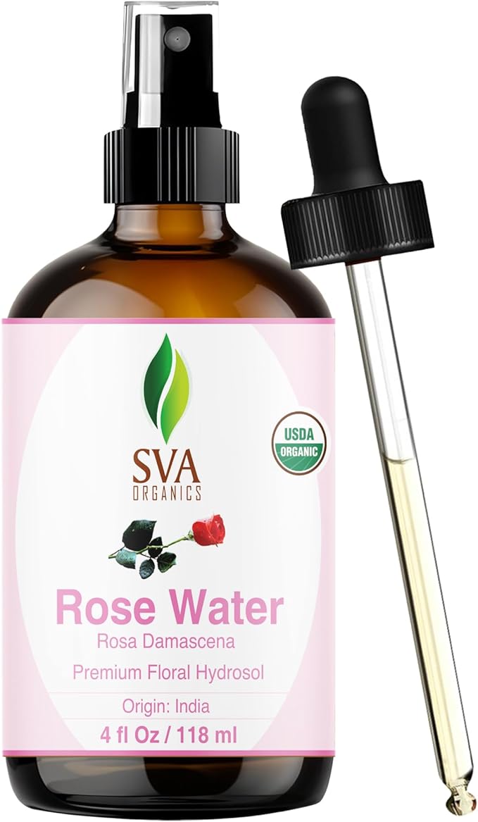 SVA ORGANICS Rose Water 4oz (118 ml) Refreshing Rose Water Spray for Skin Care, Skin Hydration, Bath, Soaps, Haircare & Aromatherapy