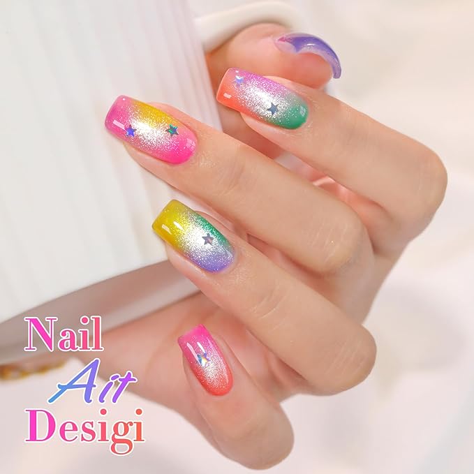 Double Rhythm 6 Pcs 15 ML Gel Polish Set Same Color Same Bottle Soak Off Jelly Neon Gel Polish Kit Nail Art Manicure Salon DIY at Home (Pink Purple Blue Green Yellow Green-T6-50)