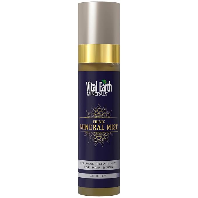 Vital Earth Fulvic Mineral Facial Mist, Travel-Friendly – Anti-Aging Face & Hair Spray for Cellular Renewal & Hydration, 3.4 Oz