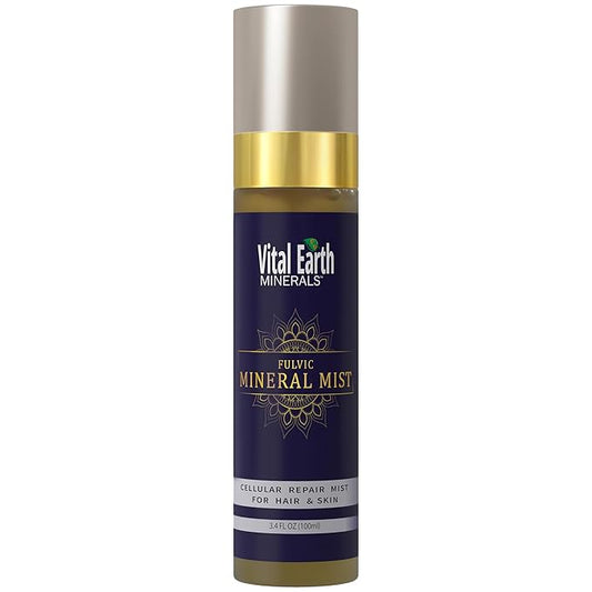 Vital Earth Fulvic Mineral Facial Mist, Travel-Friendly – Anti-Aging Face & Hair Spray for Cellular Renewal & Hydration, 3.4 Oz