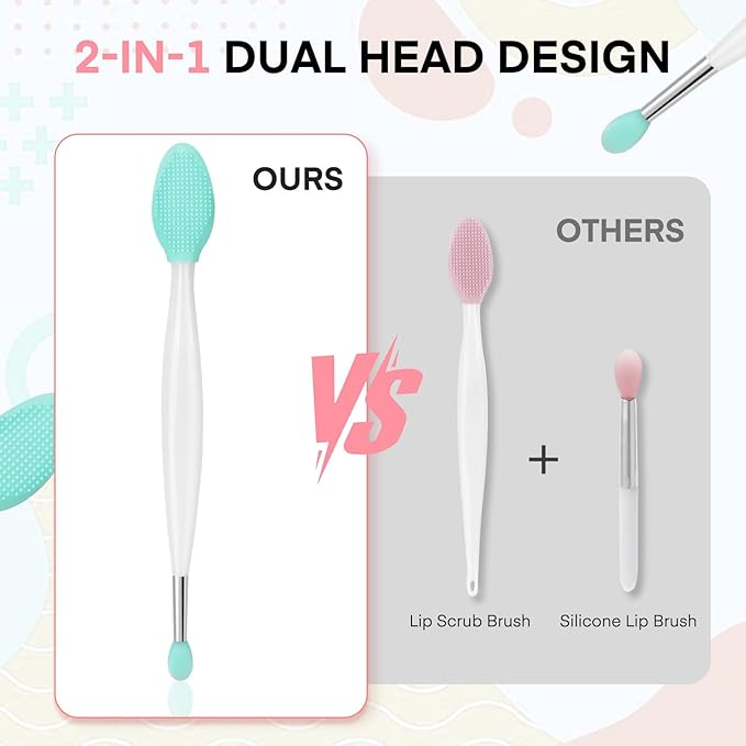 Unaone Lip Scrub Brush - 3 PCS Dual-ended Lip Scrubber Exfoliator and Silicone Lip Brush, 3-in-1 Silicone Lip Scrub Tool Lip Mask Applicator, Gentle Exfoliator & Applicator for Soft