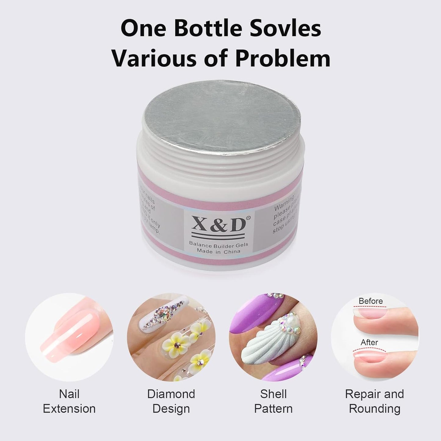 X&D Gel Nail Polish Kit UV Polygel Quick Dry 56g Natural Clear Color Nail Extension with Nail Form, Acrylic Nail Sable Brush with Cap Set(Pink)