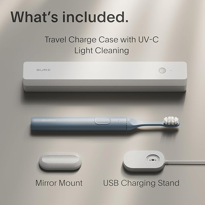 SURI 1.0 Sonic Electric Toothbrush with UV Cleaning Travel Case | 40+Day Battery | Designed in California | Electric Toothbrush for Adults | Travel Toothbrushes | Tooth Brush | Blue