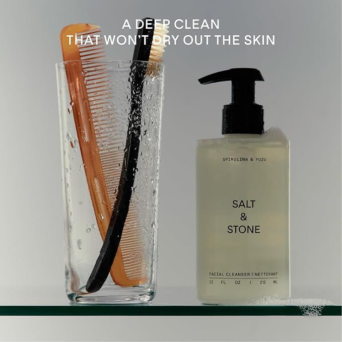 Salt & Stone Facial Cleanser for Women & Men, Spirulina & Yuzu Gentle Facial Wash with Hyaluronic Acid, Squalane, For All Skin Types, Vegan, Cruelty Free, 7.2 oz