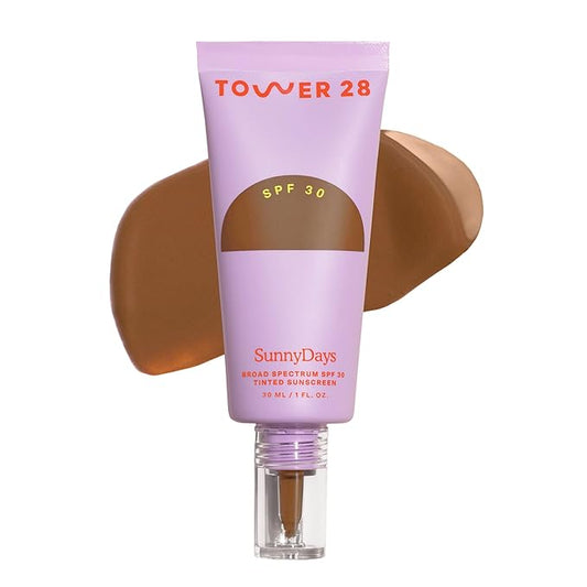 Tower 28 Beauty SunnyDays SPF 30 Tinted Mineral Sunscreen - For Sensitive Skin - 2-in-1 Facial Broad Spectrum UVA/UVB Protection + Foundation – Shade 55 TEMESCAL, 1 Fl Oz