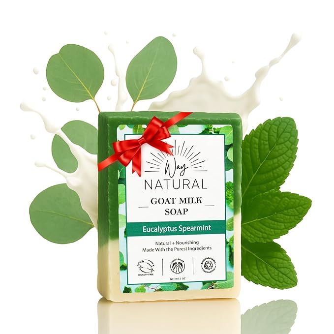 Eucalyptus Spearmint Soap Bar - Goat Milk Soap for Men & Women - Natural, Handmade w/Real Milk - Dry Skin, Hands/Body - Premium, Gentle, No Dyes - (1, Large, 5oz)