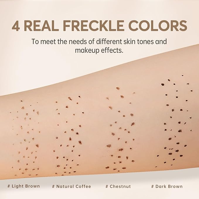 4 Colors Freckle Pen Set, Natural Lifelike Face Fake Freckle Stamp Makeup Pen Waterproof Long Lasting Quick Dry Faux Freckles Sun-kissed Makeup-Light Brown,Natural Coffee,Chestnut,Dark Brown
