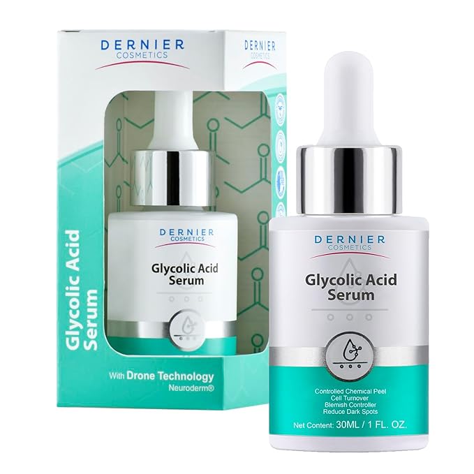 Dernier Glycolic Acid Serum 5% with Hyaluronic Acid 1% - Face Dark Spot Treatment Hyperpigmentation Exfoliant Resurfacing Brightening Glow Moisturizer Redness Hydrating Facial Peeling Women (1 fl oz)