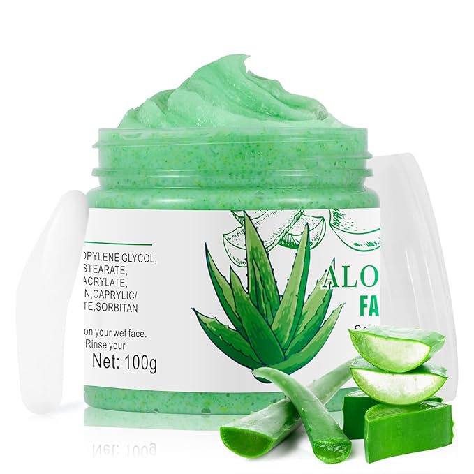 Aloe Vera Facial Scrub & Cleanser - Exfoliating Face Wash for Blackheads & Acne