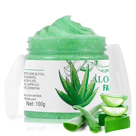 Aloe Vera Facial Scrub & Cleanser - Exfoliating Face Wash for Blackheads & Acne