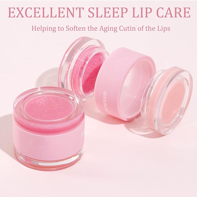 2 In 1 Lip Care Set - Lip Sleep Mask & Lip Scrub - Lip Wrinkles Improve - Cracked Lip Lipstick & Moisturizing Cream - Night Exfoliation Improve Dry and Peeling Lips - Suitable for All Skin Lip Primer